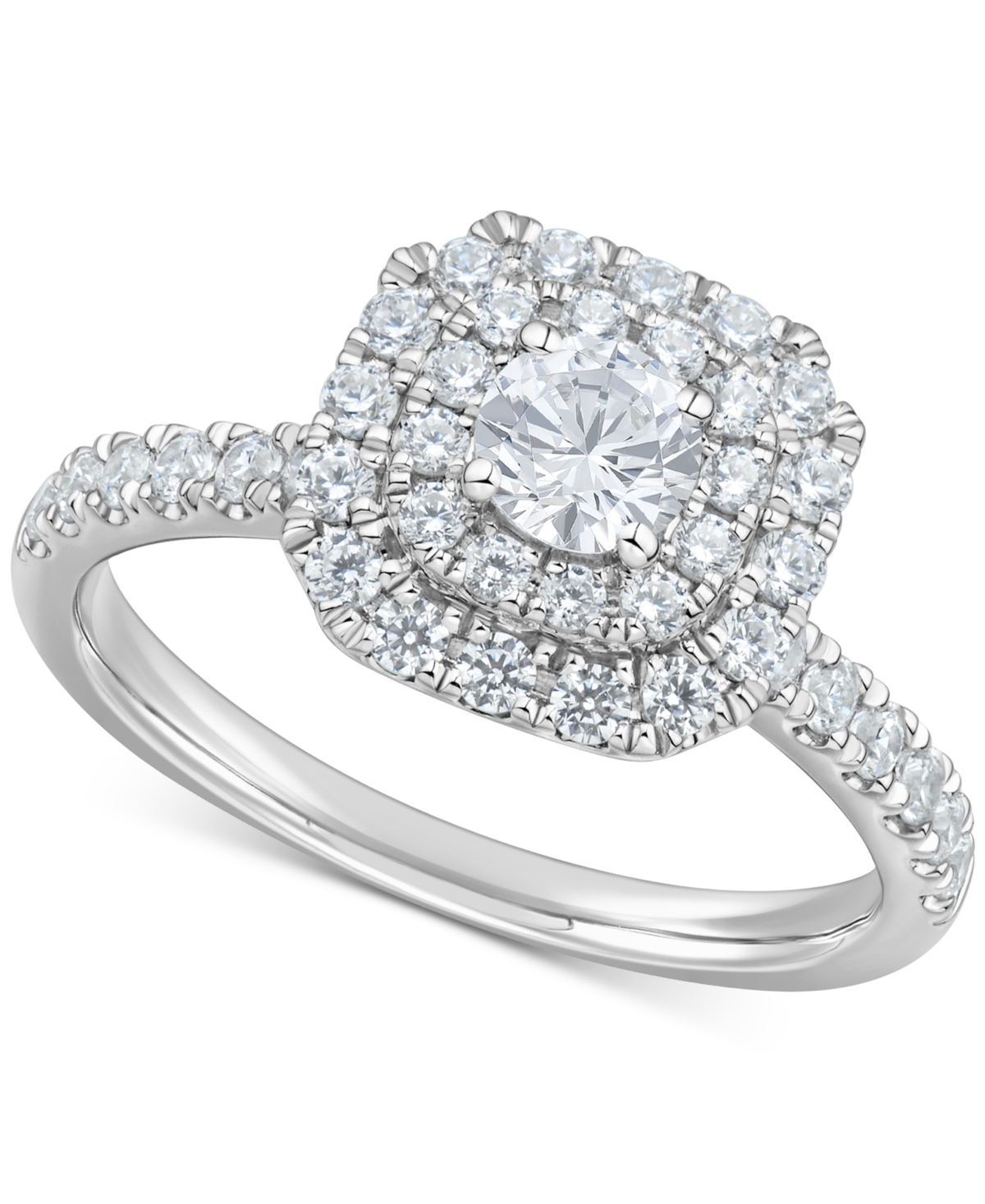 Macy's Diamond Cushion Shaped Round-cut Multi Halo Engagement Ring (1 Ct. T.w.) In 14k White Gold In White Gold
