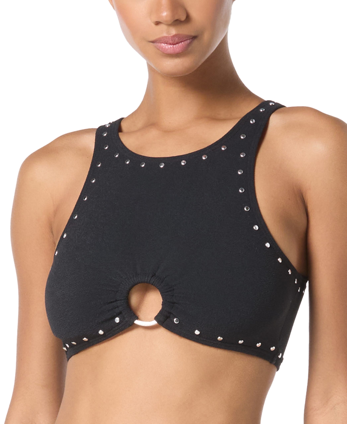 Michael Michael Kors Women's Crepe Front-Ring Studded Bikini Top - White