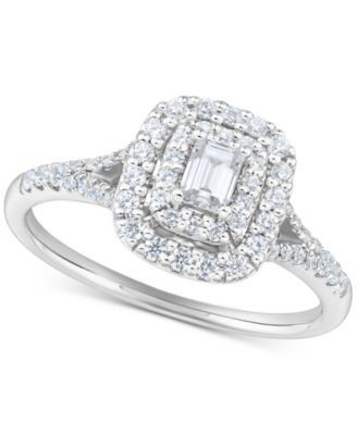 Macy's - Diamond Round & Emerald-Cut Halo Engagement Ring (1/2 ct. t.w.) in 14k White Gold