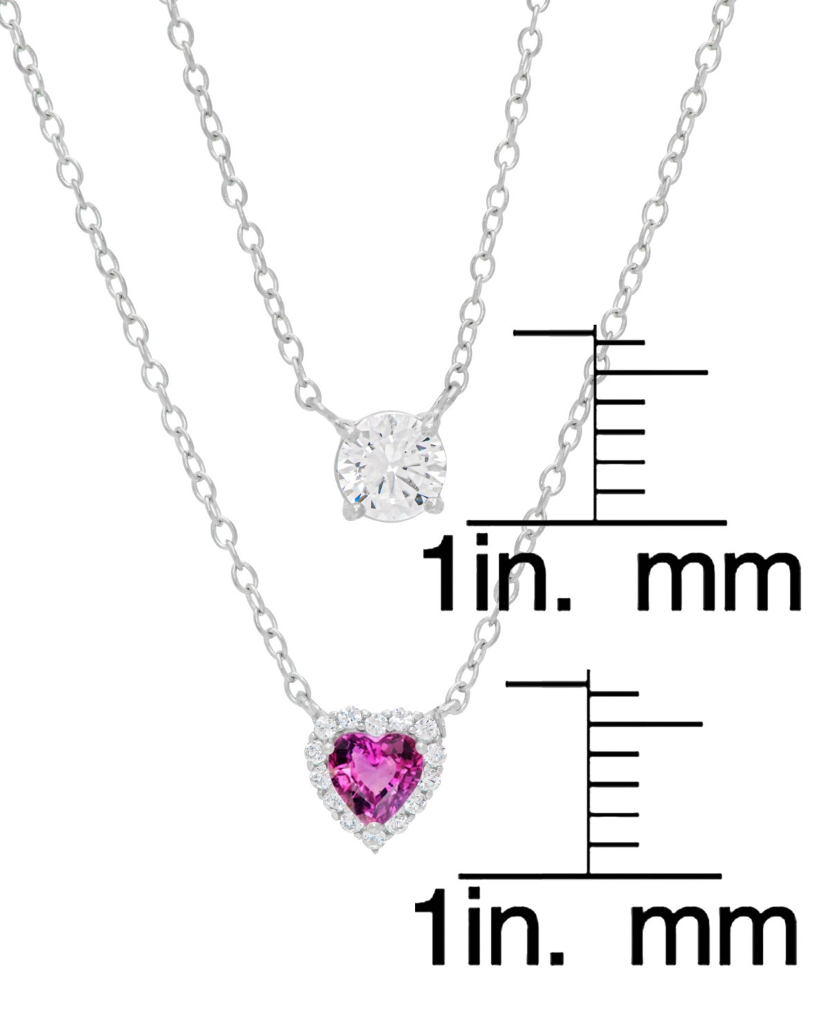 MACY'S LAB GROWN PINK & WHITE SAPPHIRE HEART DOUBLE LAYER NECKLACE (1-3/4 CT. T.W.) IN STERLING SILVER, 30" 