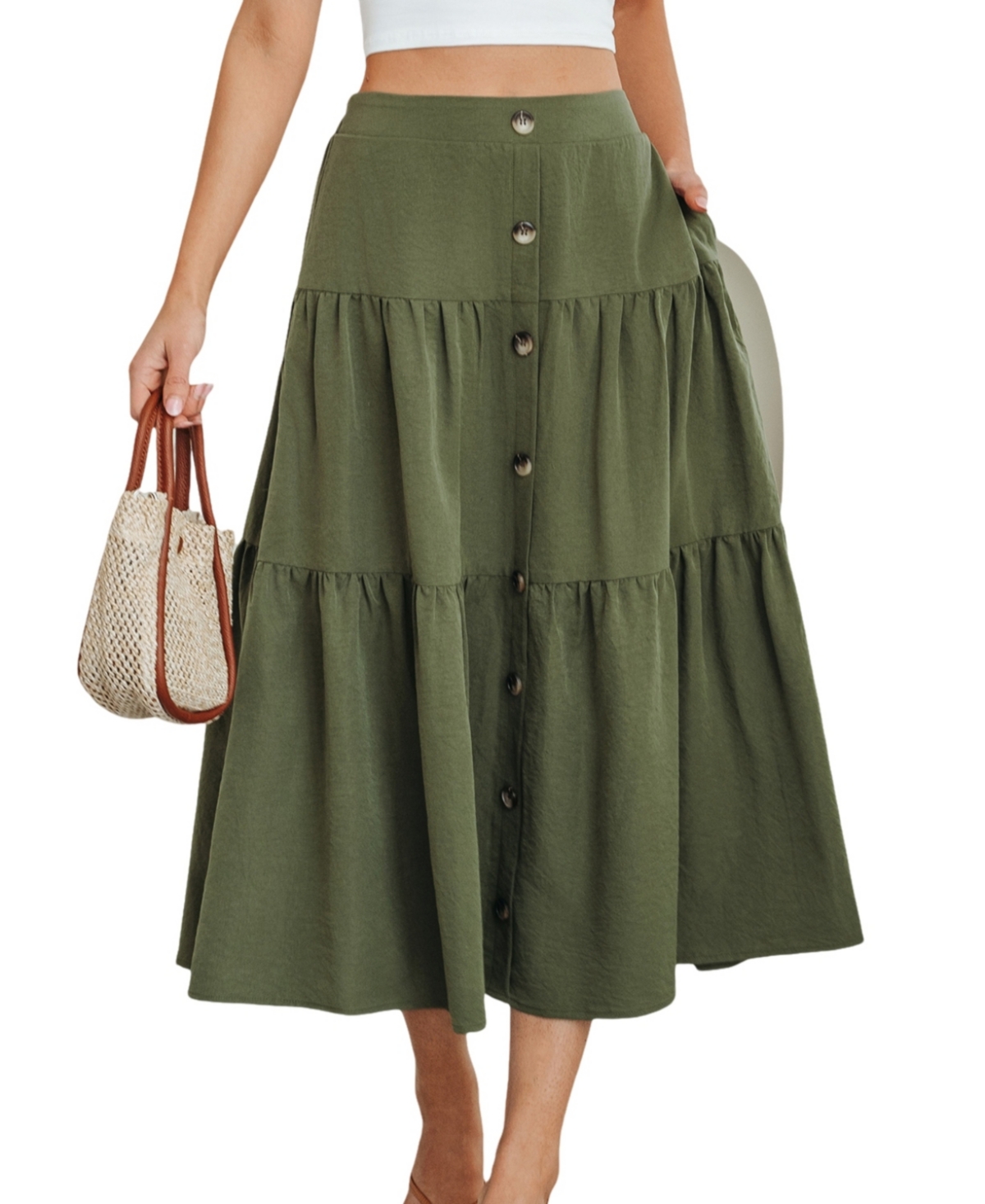 Women's Mossy Trail Green Midi Skirt - Light beige