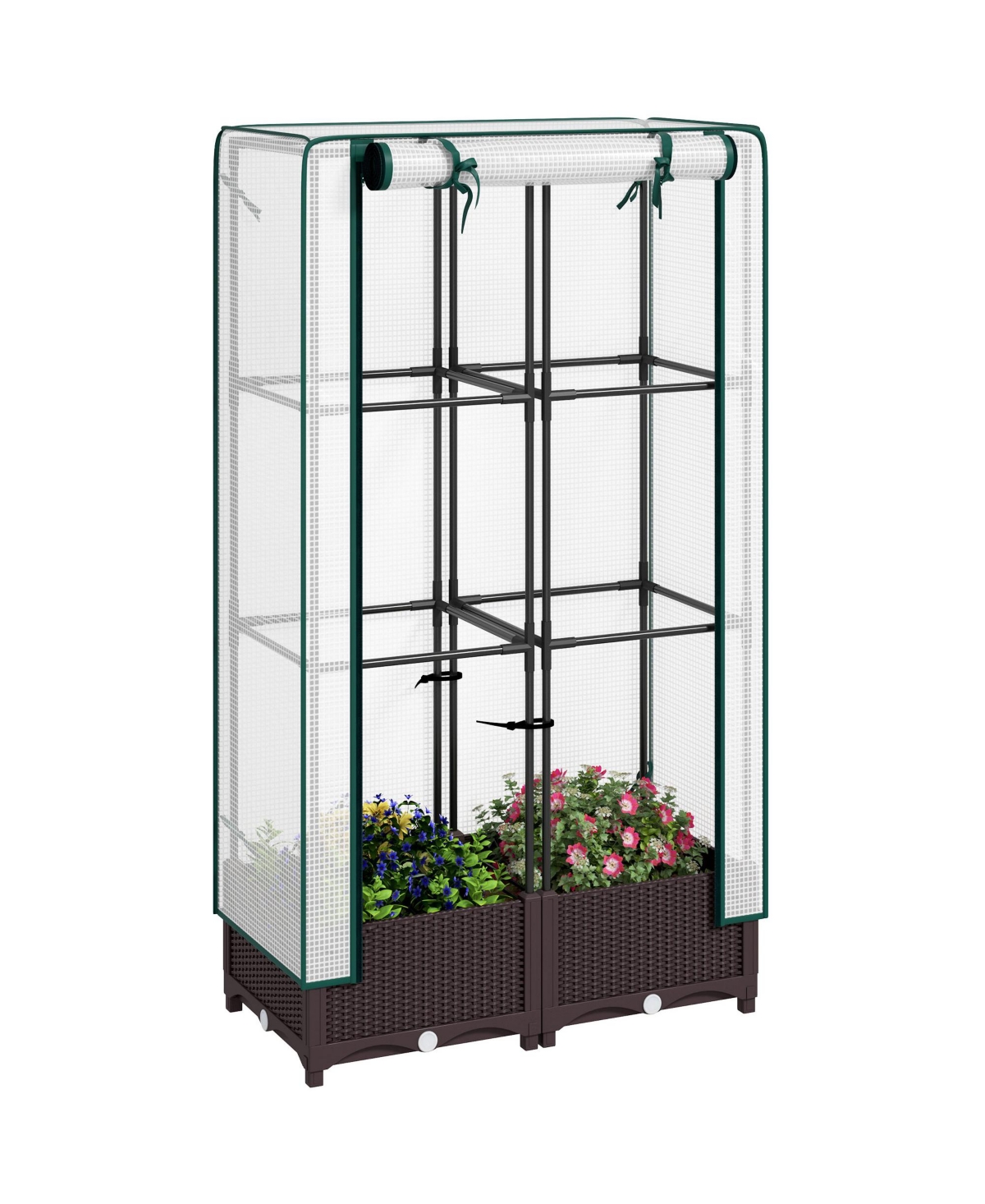 Raised Flower Bed with Trellis, 31.5&#x22; x 15.7&#x22; x 48.8&#x22;, - Brown