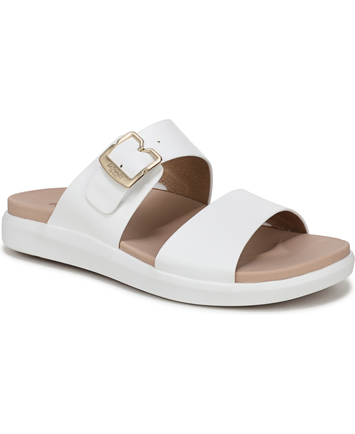 Shop Dr. Scholl's Women's All Time Round Toe Slide Sandals In White Faux Leather