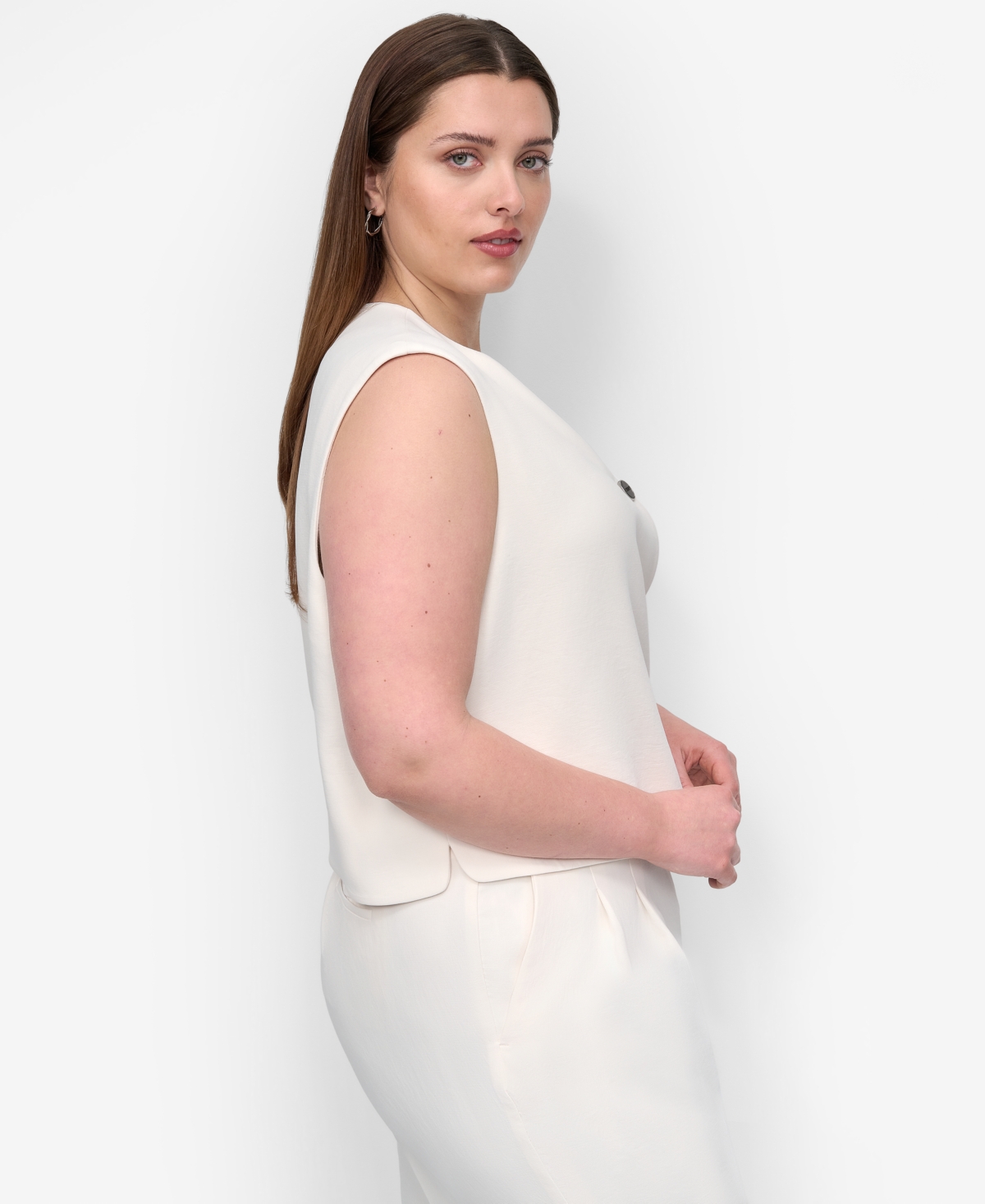 Dkny Plus Size Aero Crepe Button-front Vest In White