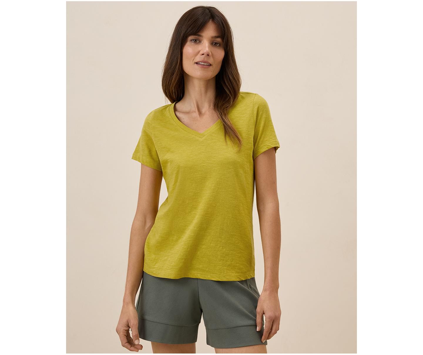Женская футболка Pact Organic Cotton Featherweight Slub V-Neck, цвет: Шартрез — фото 1