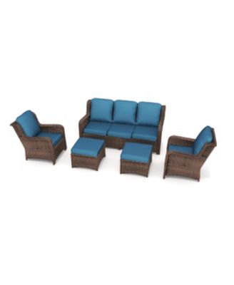 Streamdale 5-Piece Rattan Sectional Conversation Set Outdoor Couch, 2 Chairs, 2 Ottomans