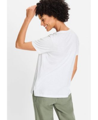 Women's Split Neck T-Shirt with Embroidery