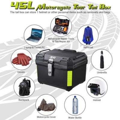 45L Universal Motorcycle Tour Tail Box Scooter Trunk Storage with Backrest Safety Lock