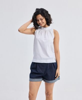 Women's High-Neck Top with Gathers in White