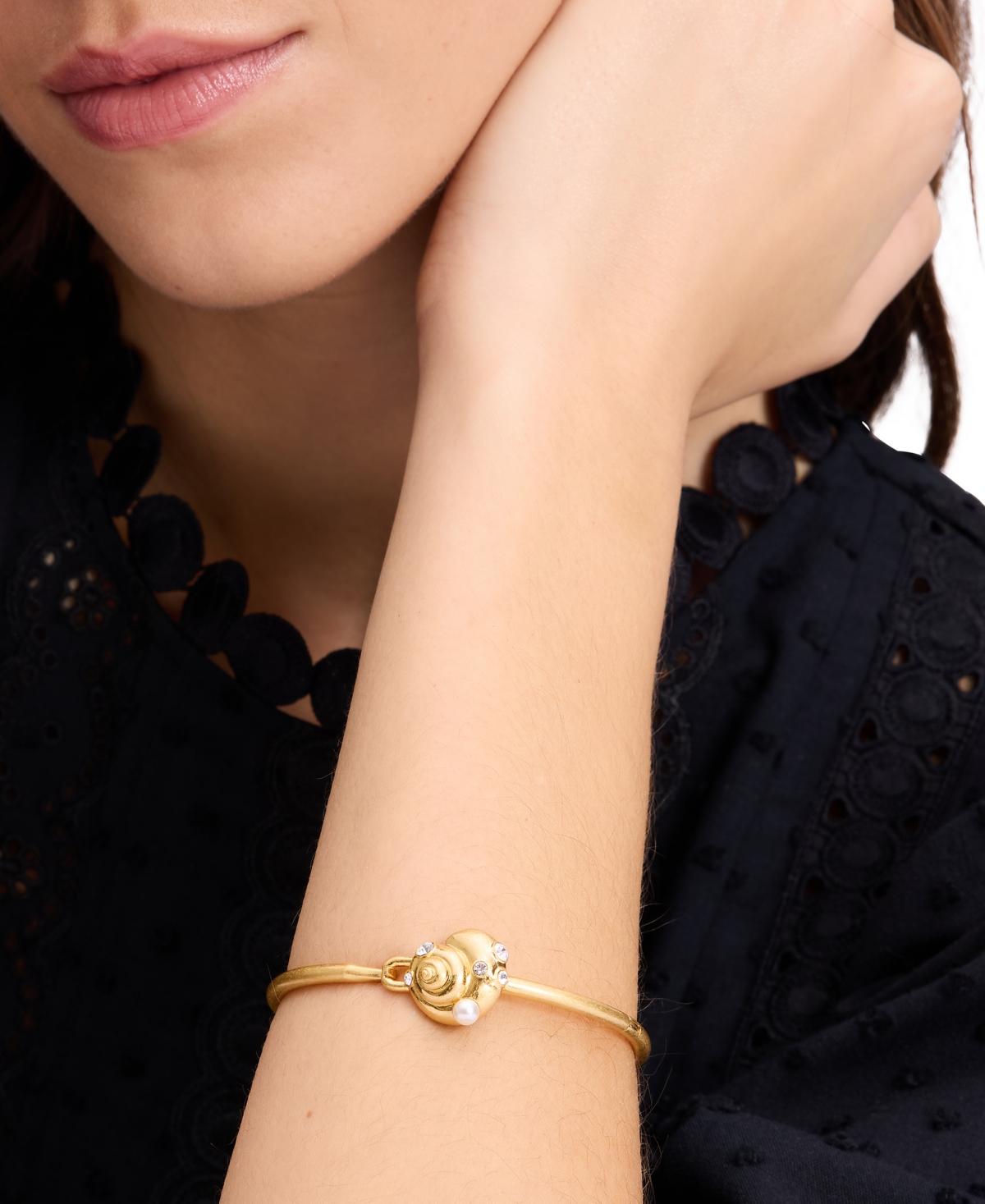 Shop Kate Spade Gold-tone Mixed Stone Shell Bangle Bracelet