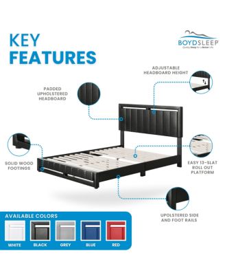 Belle Upholstered Platform Bed with Headboard, Mattress Foundation with Strong 14 Wood Slat Supports, No Box Spring Required
