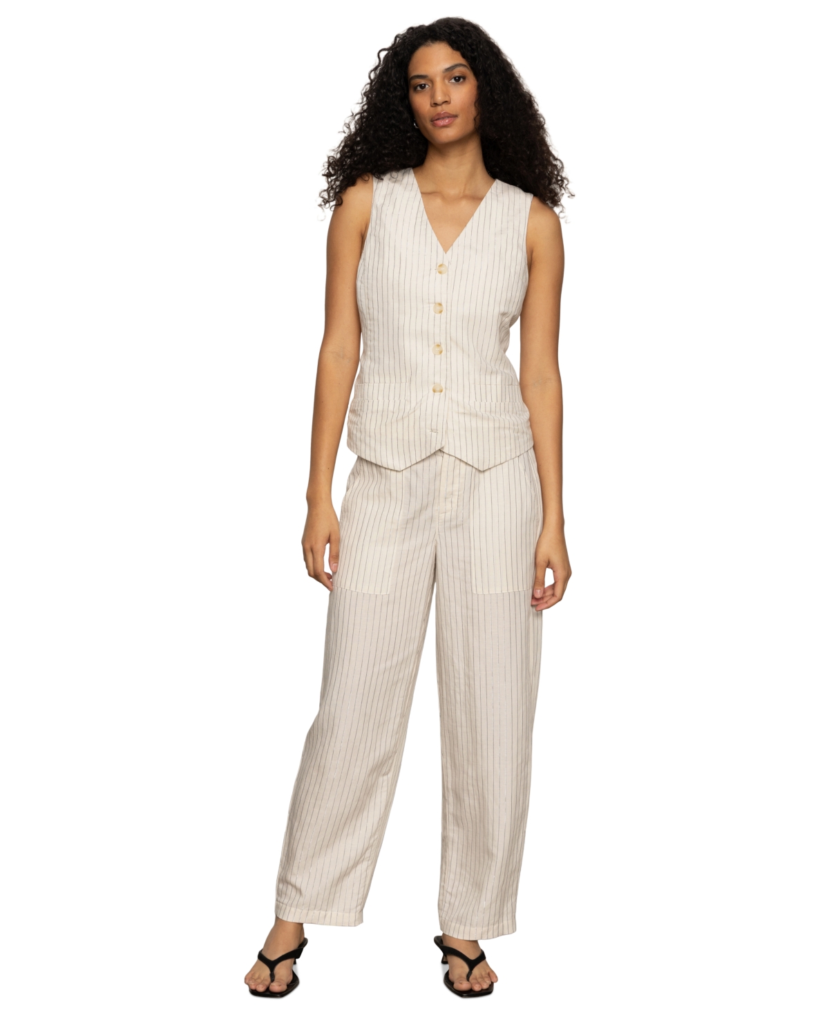 Sanctuary Women's Metallic-stripe Button-front Vest