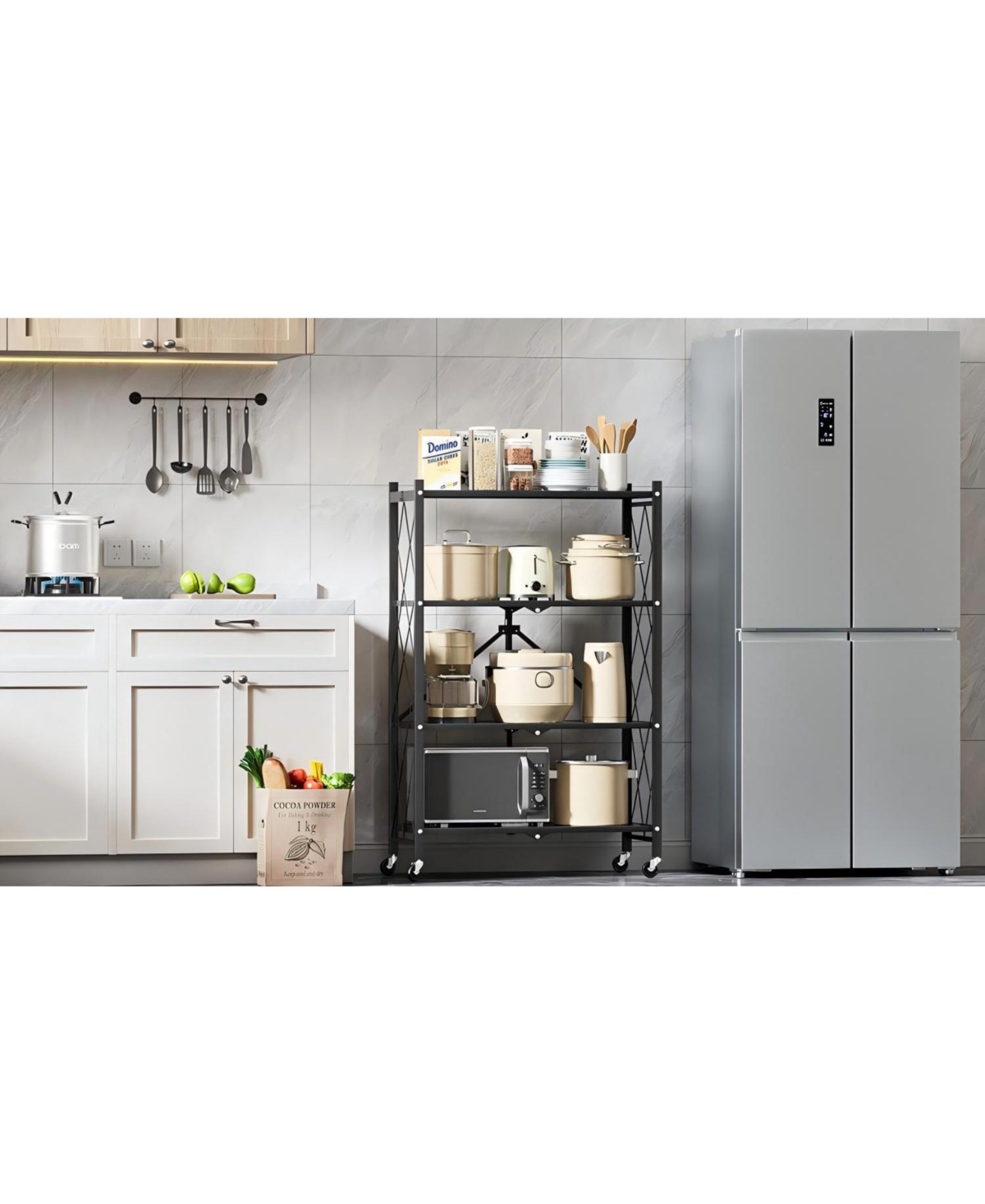 3-Tier Heavy Duty Foldable Metal Rack Storage Shelving Unit with Wheels Moving Easily Organizer Shelves Great for Garage Kitchen