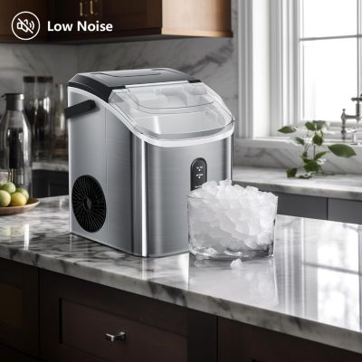 Nugget Ice Maker Countertop with Handle, 35Lbs/24Hrs,7 Mins Fast Ice Making, Stainless Steel Pellet Ice Maker with Ice Basket/Ice Scoop for Home/Bar/Party/Office