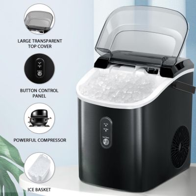 Nugget Ice Maker Countertop with Handle, 35Lbs/24Hrs,7 Mins Fast Ice Making, Stainless Steel Pellet Ice Maker with Ice Basket/Ice Scoop for Home/Bar/Party/Office