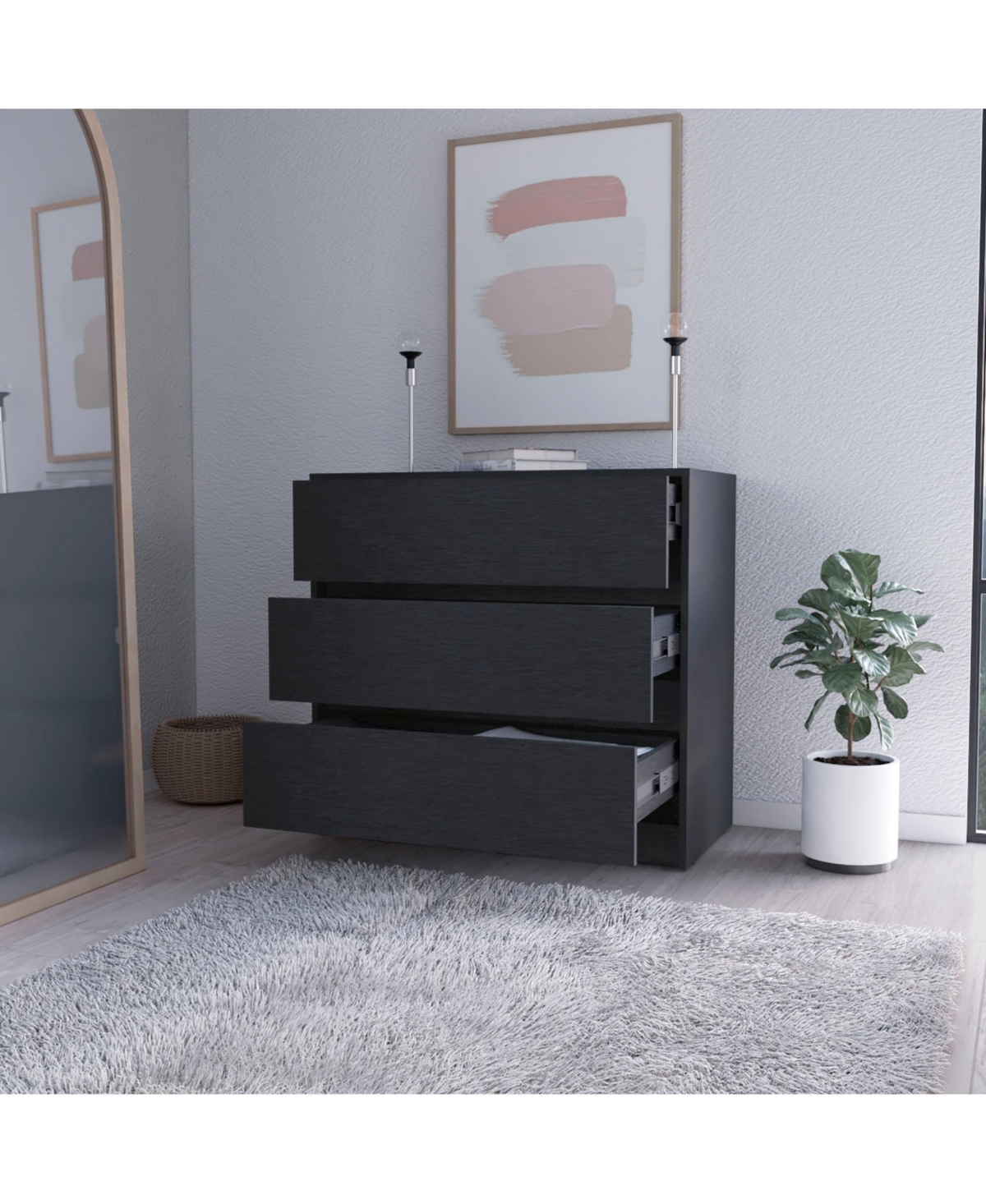 Manufactured Wood 3-Drawer Handle-Free Dresser