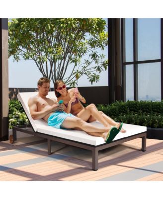 2-Person Patio Rattan Lounge Chair Chaise Recliner Adjustable Cushion