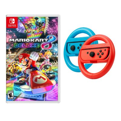 Mario Kart 8 Deluxe - Switch with Sentriq Racing Wheel Two Pack Joy Con Attachments Bundle