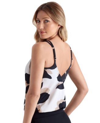 Women's Tiger Sunrise V-Neck Blouson Ring Tankini Swimsuit Top