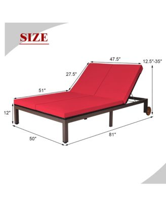 2-Person Patio Rattan Lounge Chair Chaise Recliner Adjustable Cushion