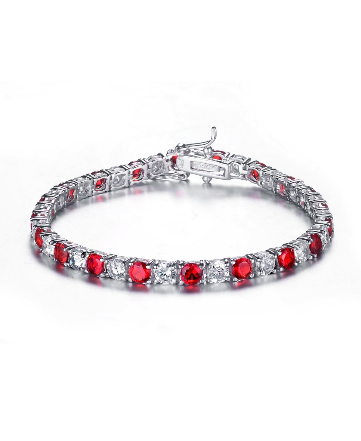 Sterling Silver White Gold Plated with Colored Cubic Zirconia Tennis Bracelet - Red/4mm