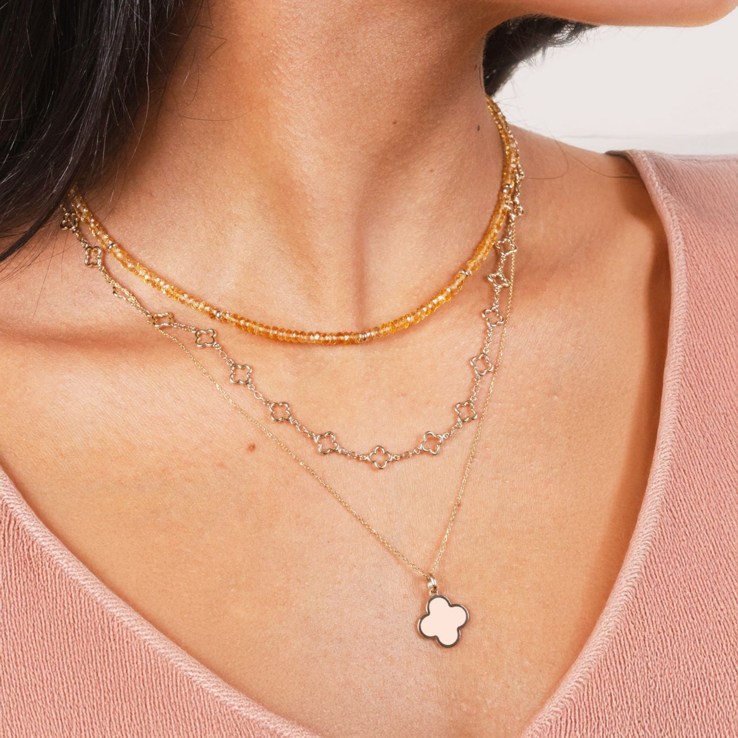 Pink Pearl Clover Charm 14 millimeters
