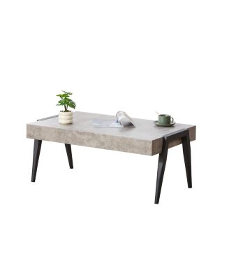 Camden Marble-Style Wood Coffee Table with Metal Legs, Center Table for Living Room, Black/Gray