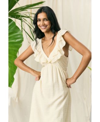 Women's Flutter-Sleeve Tie-Back Midi Dress