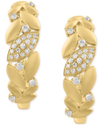 EFFY&reg; Diamond & Polished Navette Small Hoop Earrings (1/5 ct. t.w.) in 14k Gold, 0.7"