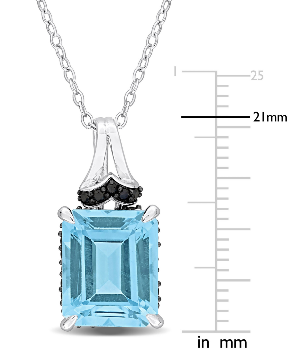Macy's Blue Topaz (7-3/8 Ct. T.w.) & Black Sapphire (1/4 Ct. T.w.) 18" Pendant Necklace In Sterling Silver In Blue