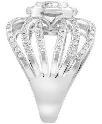 EFFY&reg; Diamond Round & Baguette Openwork Statement Ring (3/4 ct. t.w.) in 14k White Gold