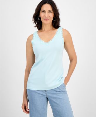 Style & Co - Women's Lace-Trim Cotton Tank Top