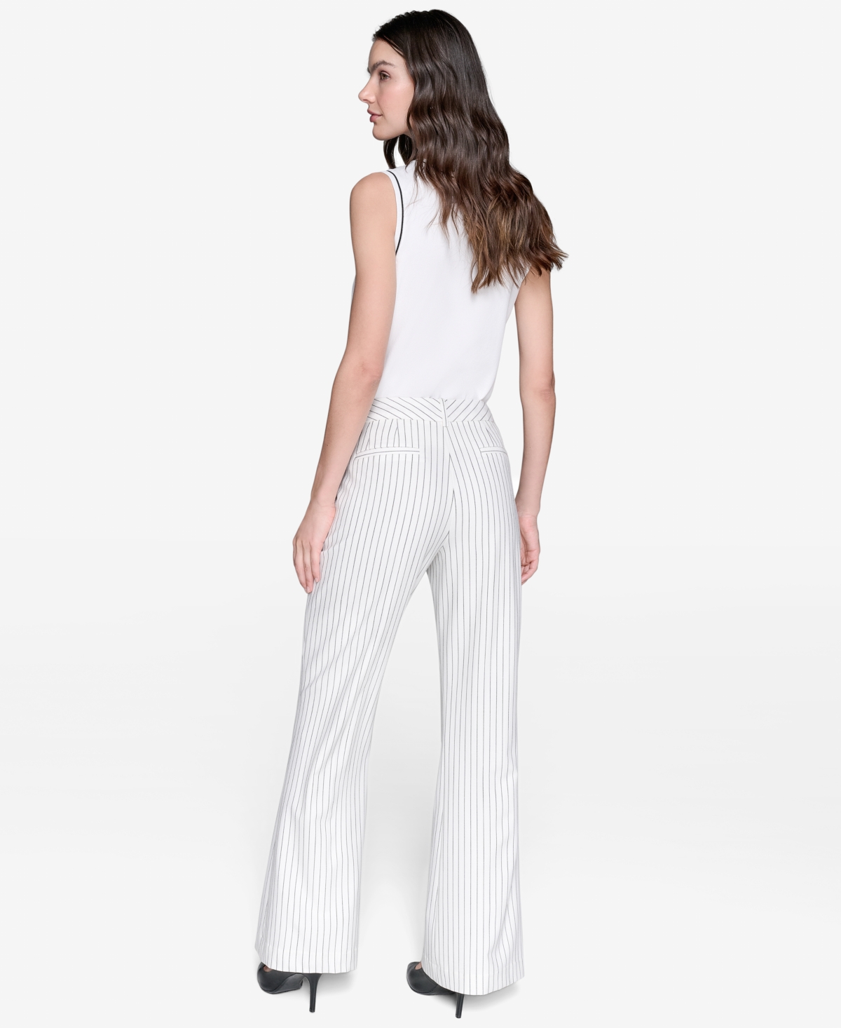 Karl Lagerfeld Women's Pinstripe Full Wide- Leg Pants In Pattern