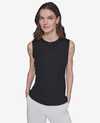 KARL LAGERFELD PARIS - Women's Bead-Trim Sleeveless Top