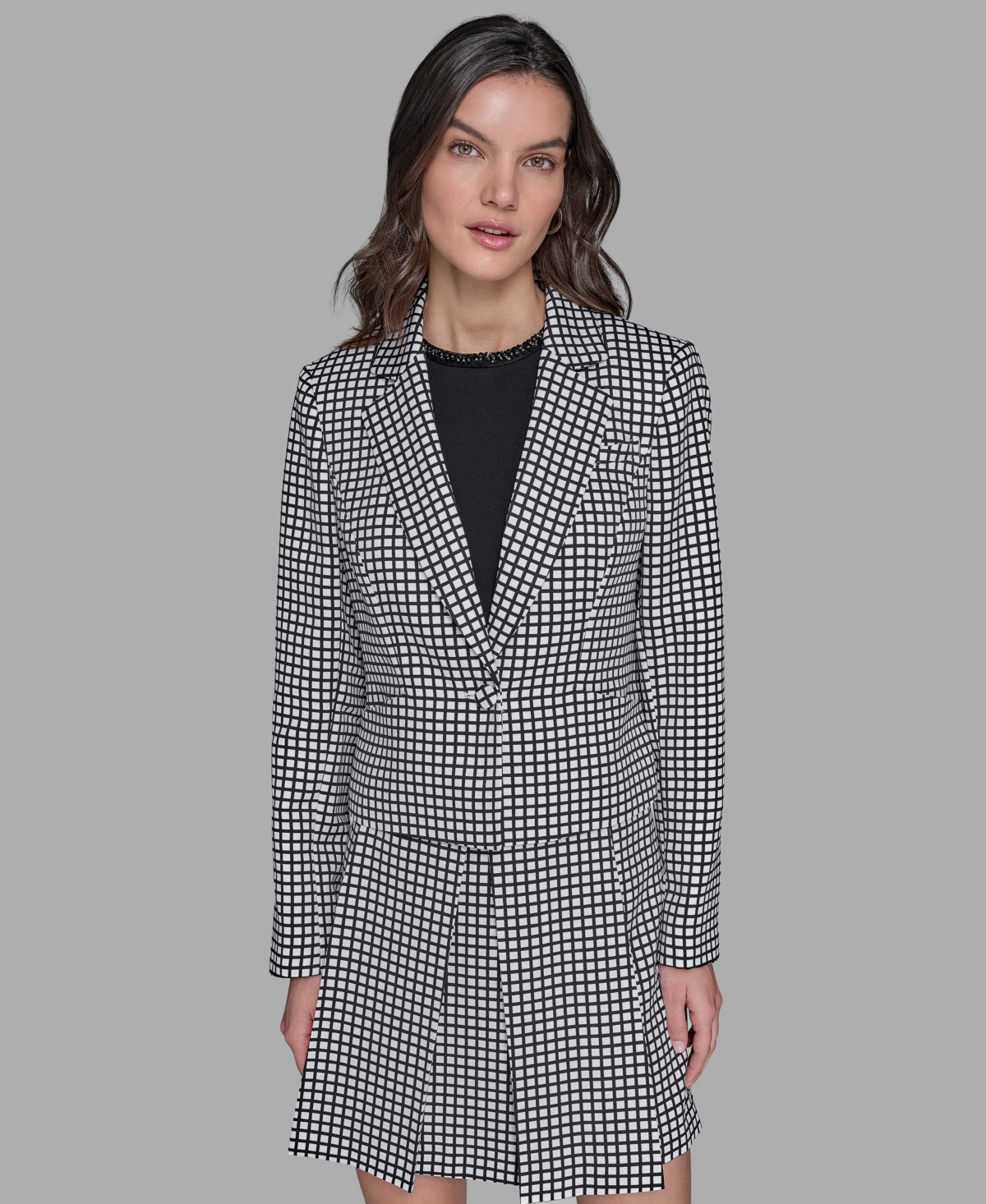 KARL LAGERFELD WOMEN'S CHECK PRINT ONE-BUTTON BLAZER 