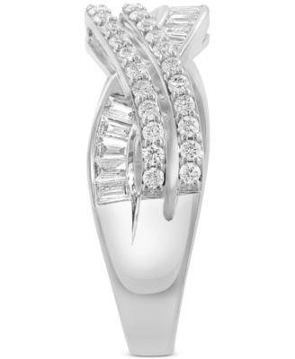 EFFY&reg; Diamond Round & Baguette Curved Crossover Ring (5/8 ct. t.w.) in 14k White Gold