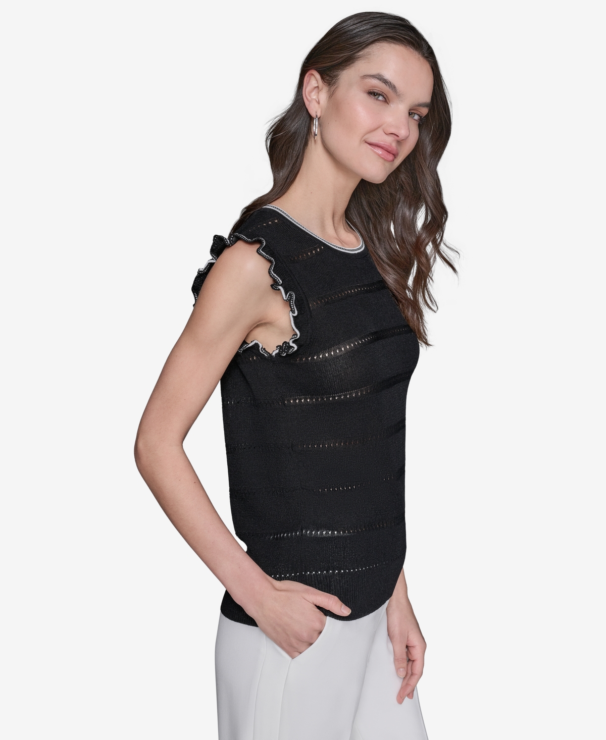 Shop Karl Lagerfeld Women's Pointelle Knit Sleeveless Top