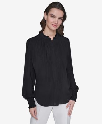 KARL LAGERFELD PARIS - Women's Blouson-Sleeve Button-Front Blouse