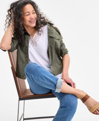 Women's Lace-Trim V-Neck Short-Sleeve T-Shirt, Exclusively at Macy's