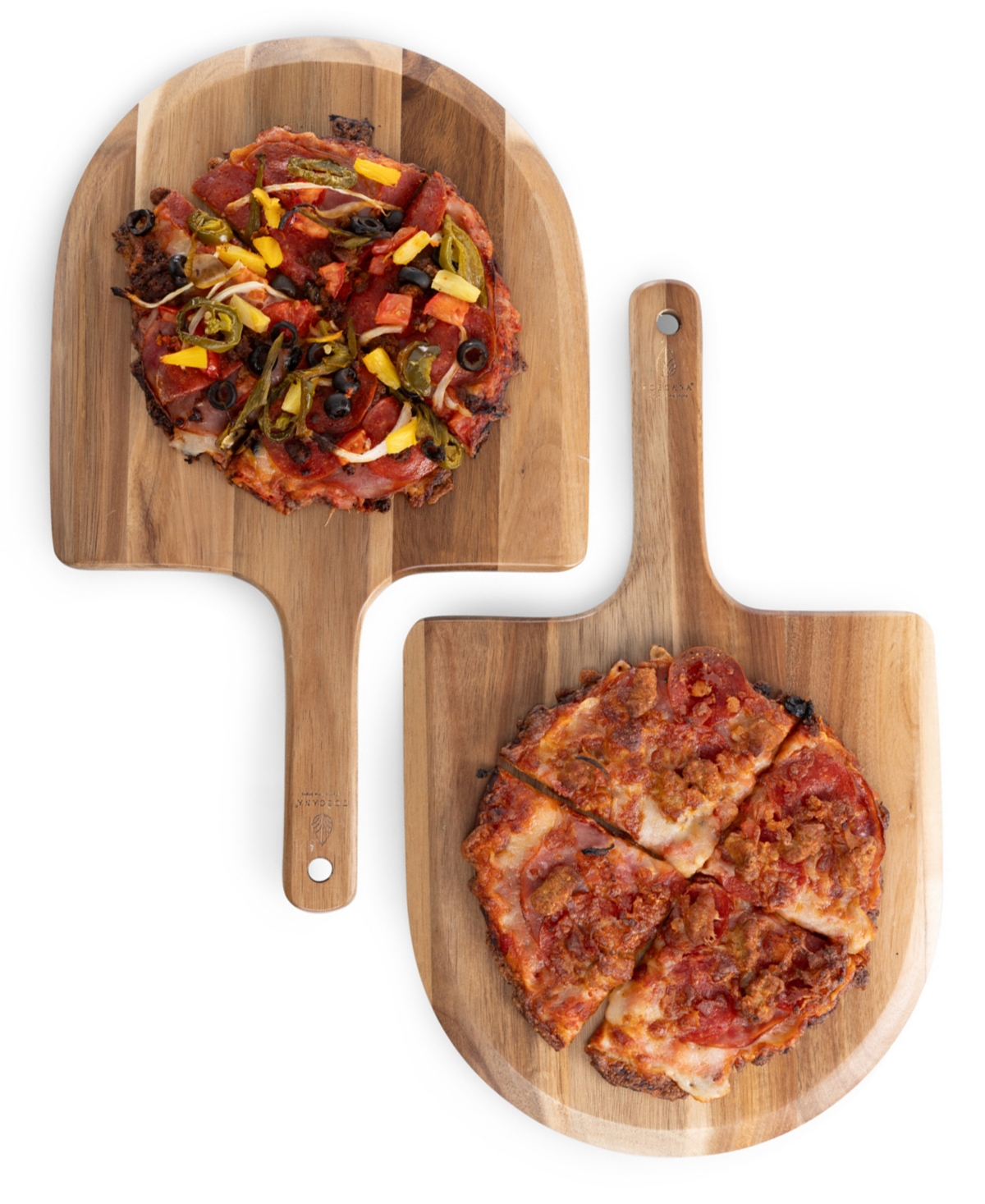 Toscana Acacia Personal Pizza Peel Paddle Serving Board, Set Of 2