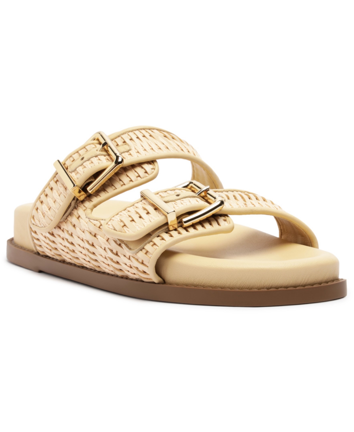Schutz Naomi Woven Dual-buckle Slide Sandals In Beige