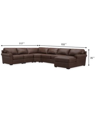 Radley Roll Arm 152" 5-Pc. Leather Wedge Corner Chaise Sectional
