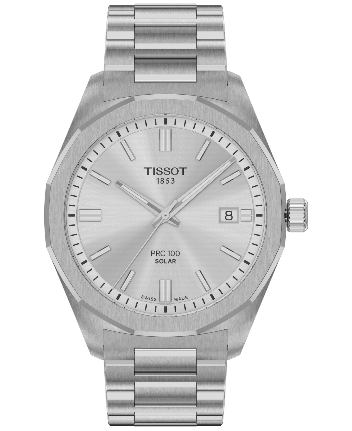 Tissot Men's Swiss Prc 100 Solar Quartz Stainless Steel Bracelet Watch 39mm In Bracelet,steel