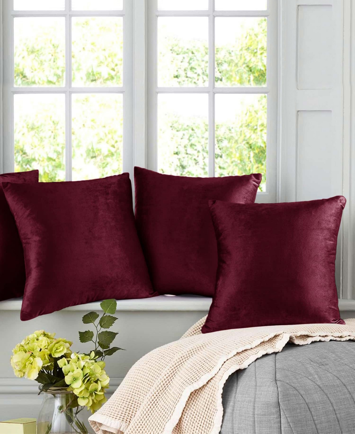 Nestl Elegant 2-pack Velvet Decorative Throw Pillows With Removeable Covers, 24" X 24" In Burgundy
