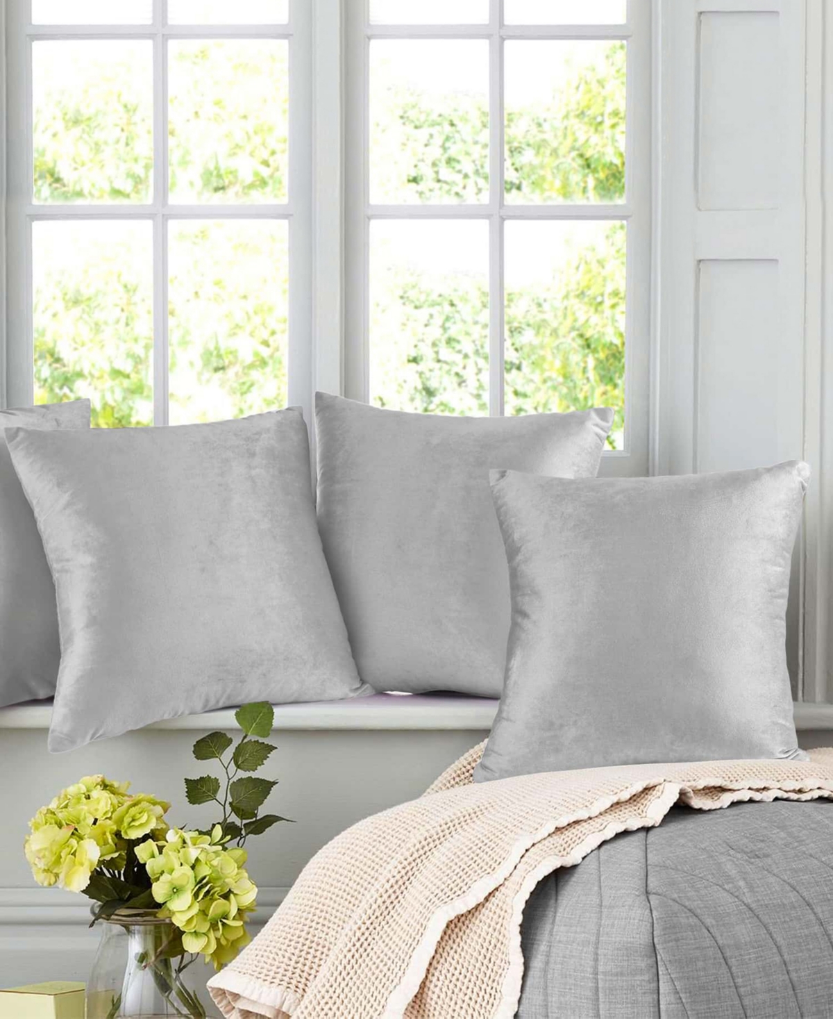 Nestl Elegant 2-pack Velvet Decorative Throw Pillows With Removeable Covers, 24" X 24" In Light Gray