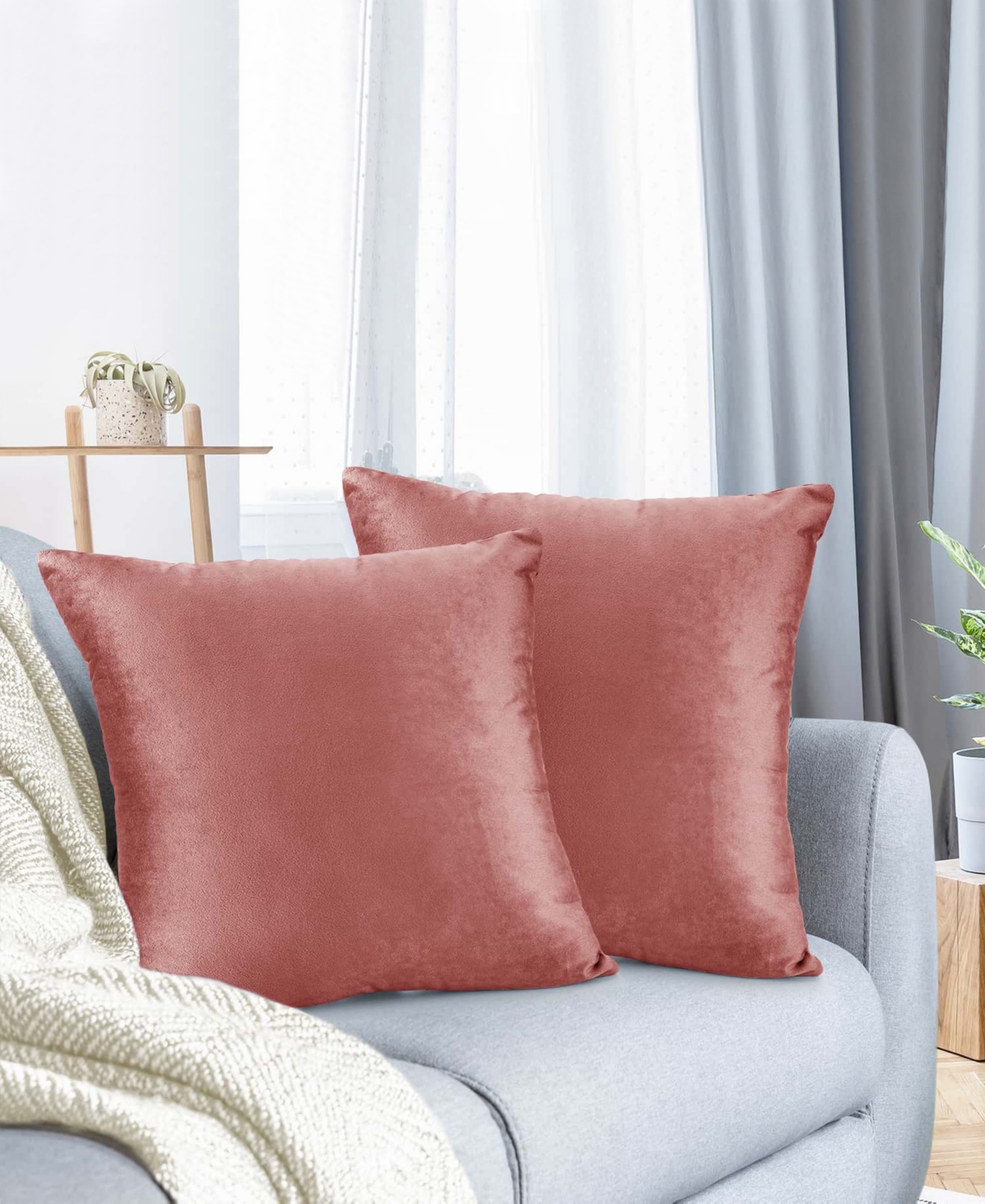 Nestl Elegant 2-pack Velvet Decorative Throw Pillows With Removeable Covers, 26" X 26" In Misty Rose