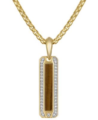 Men's Marine Star Gold-Tone Sterling Silver Tiger's Eye & White Topaz Pendant Necklace, 24" + 2" extender