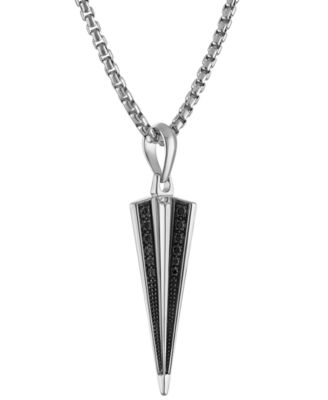 Bulova - Men's Icon Sterling Silver Black Diamond (1/4 ct. t.w.) Spike Pendant Necklace, 24" + 2" extender