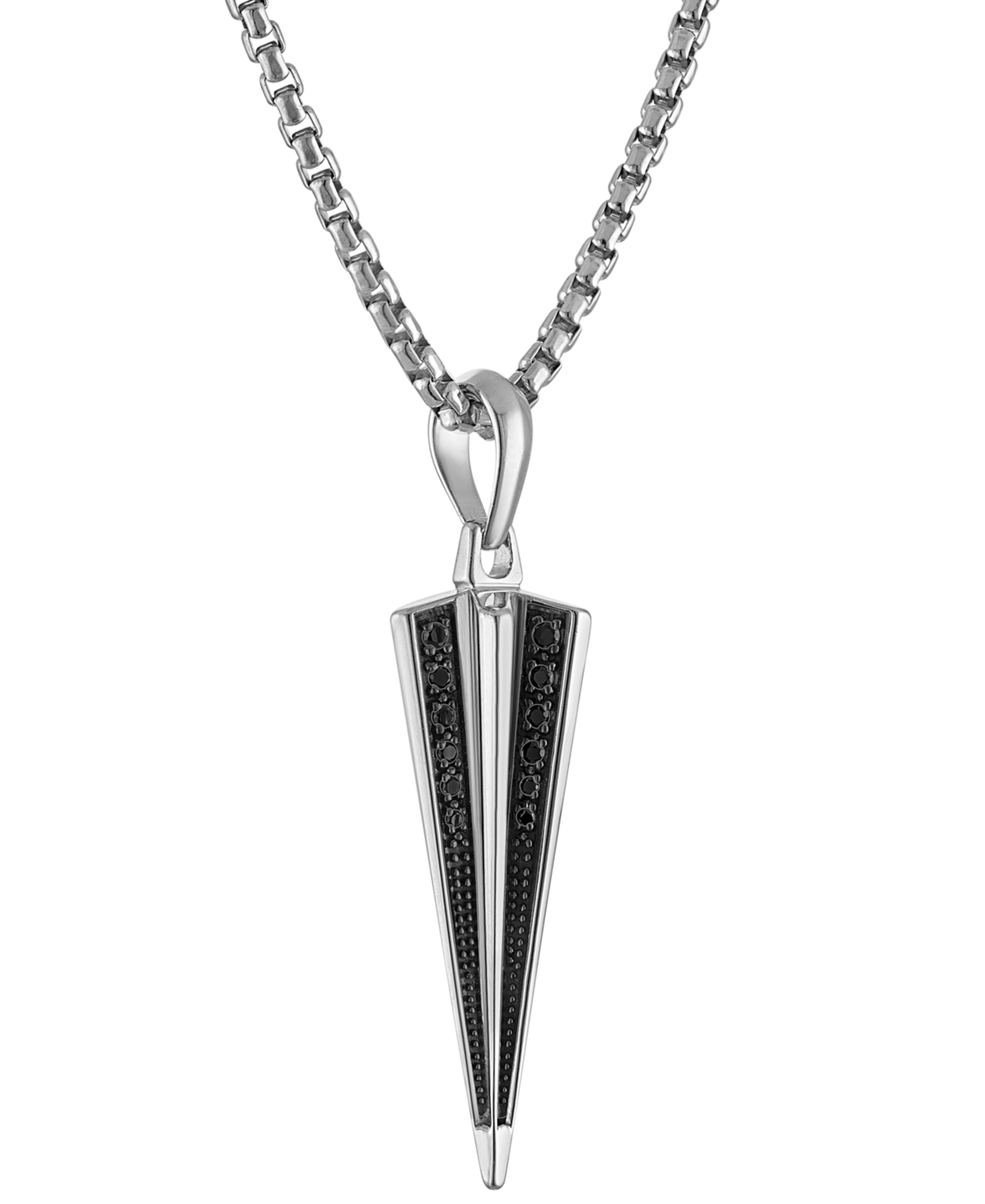 Bulova Men's Icon Sterling Silver Black Diamond (1/4 Ct. T.w.) Spike Pendant Necklace, 24" + 2" Extender In Silver