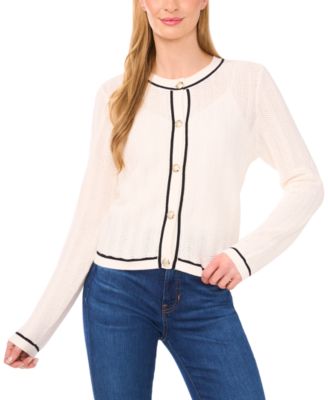 CeCe - Women's Long-Sleeve Cardigan With Contrast Trim